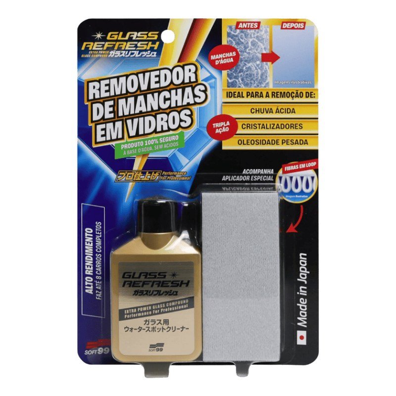 Glass Refresh Descontaminante e Removedor de Manchas em Vidros Soft99 — produto para estética automotiva